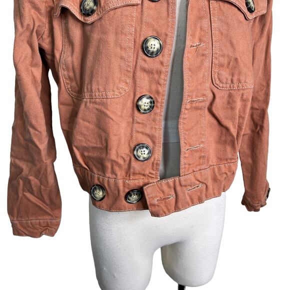 Free People Denim Slouchy Eisenhower Jacket Terracotta Brown Womens XS - Picture 5 of 8